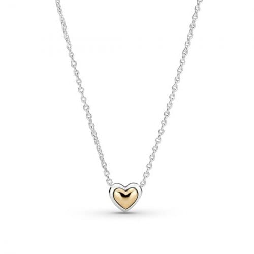 Pandora Gewölbtes Goldenes Herz Halskette aus Sterling-Silber und 14 Karat Gold, Größe: 45, 399399C00-45