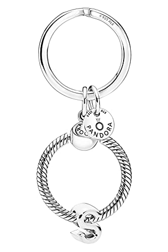 Pandora Schlüsselring mit Buchstaben-Anhänger S Geschenkset aus Taschenanhänger und Silbercharm, modisches Accessoire aus Sterlingsilber, 51525-S