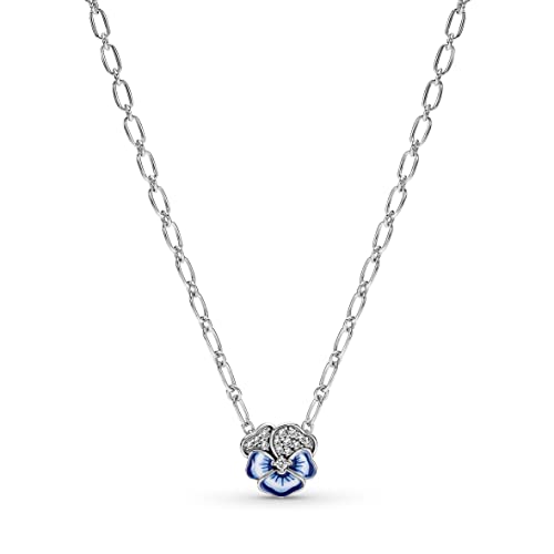 PANDORA MOMENTS Halskette 'Blaue Garten-Stiefmütterchen Blume' Silber 390770C01