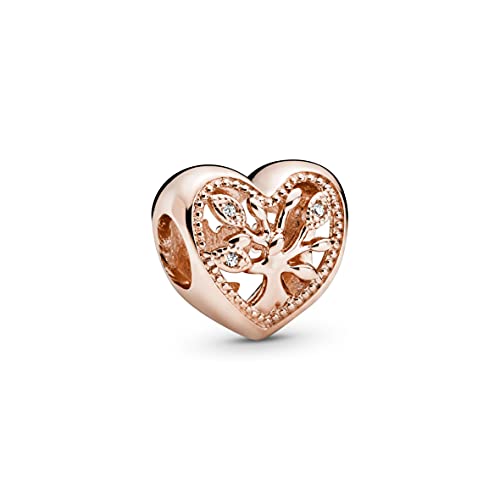 Pandora offen gearbeitetes Stammbaum Herz-Charm in Roségold mit 14 Karat rosévergoldete Metalllegierung und Cubic Zirkonia Steinen aus der Pandora Moments Collection