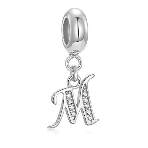 Buchstaben-Perlen aus echtem 925er-Sterlingsilber, Alphabet-Kristall, passend für europäische Armbänder und Halsketten Buchstabe M
